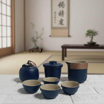 HO008	Hogar Cocina Tetera Cerámica con 4 Tazas (color azul)